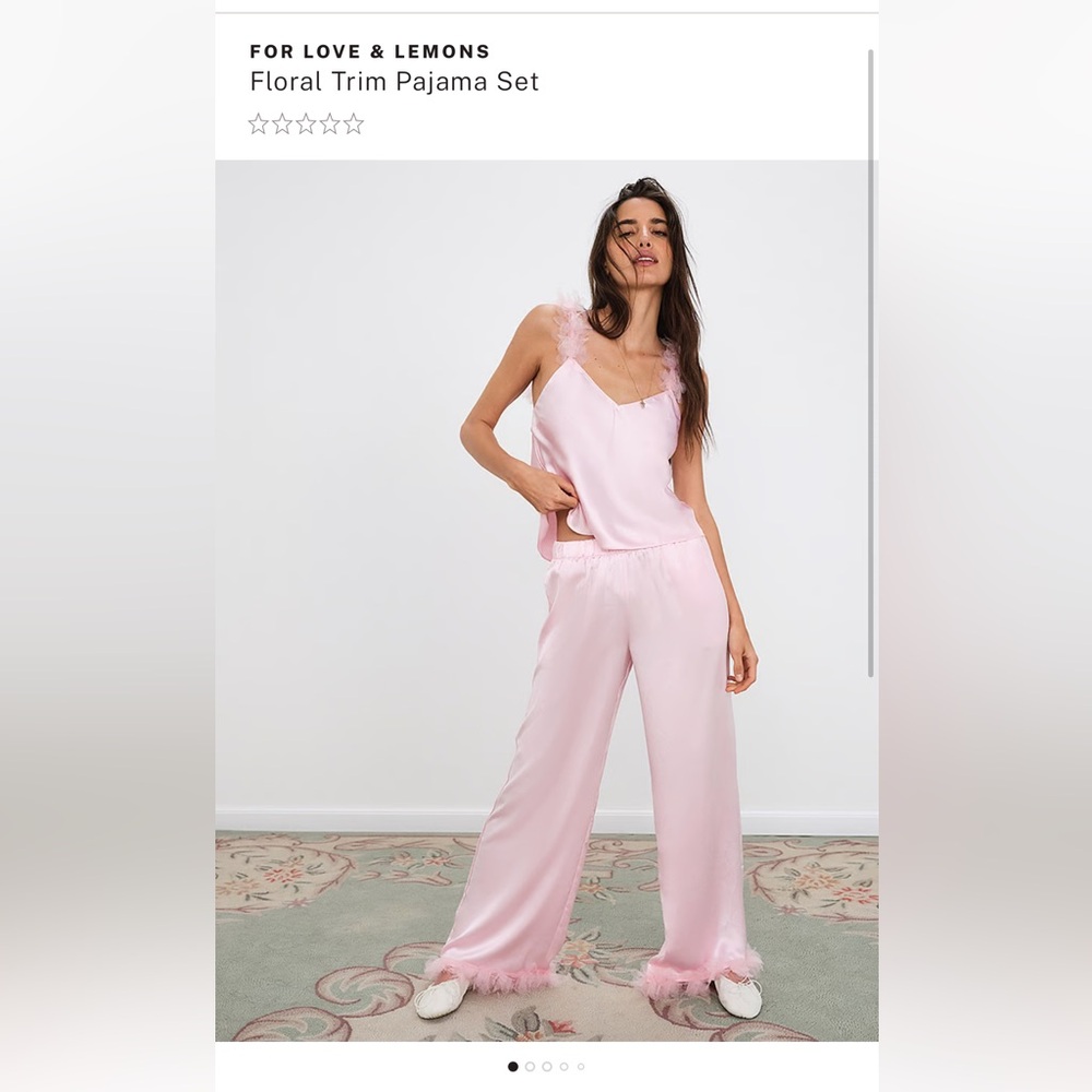 For Love and lemons Floral Trim PJ Set Color Pink Size Medium